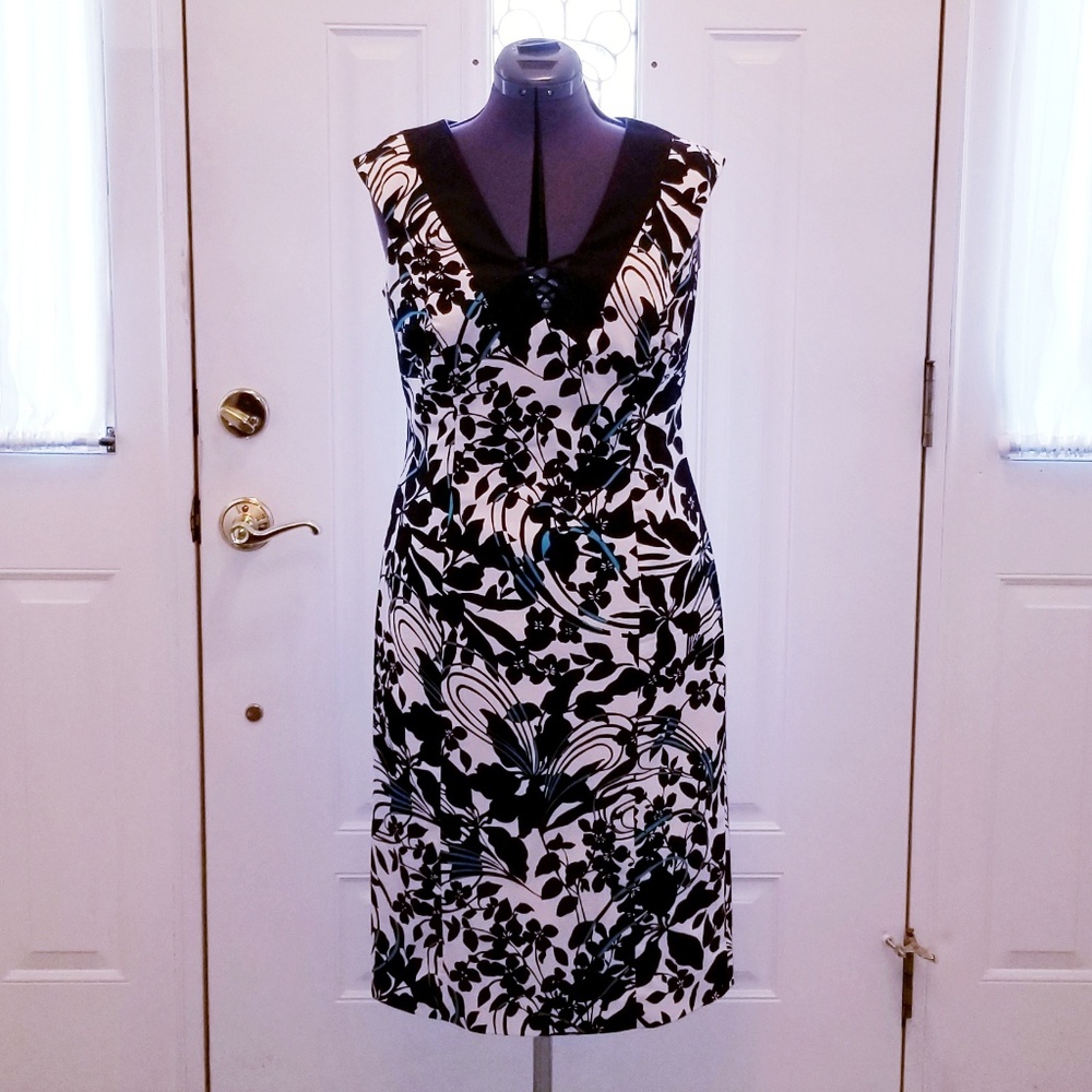 Evan Picone Turquoise, Black & White Dress 10